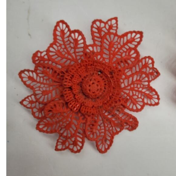 Vintage Art Deco Floral Brooches Red Celluloid Pair Statement Glam Jewelry‎ - Picture 4 of 8